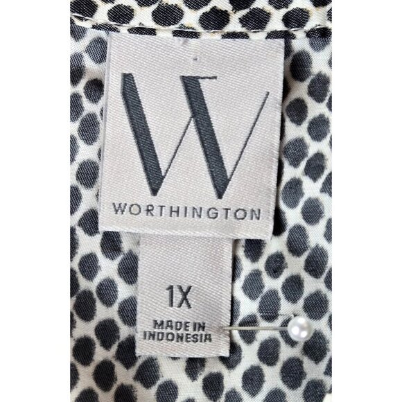 Longsleeve Blouson Sleeve Peasant Blouse 1X Worthington Drawstring Cheetah Print - Picture 7 of 13